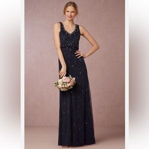 Adrianna Papell x BHLDN Brooklyn Beaded Sequin Gown Midnight Navy Blue size 10